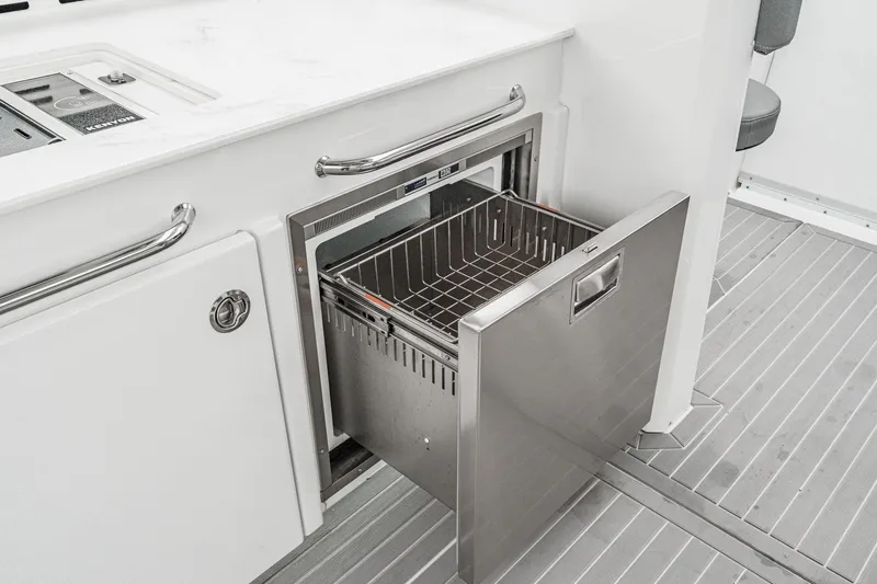 Slide: The Image of Luxurious cabin interior of 2022 Cruisers 42 GLS yacht with cozy bedding. - 55