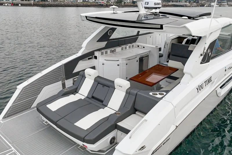 Slide: The Image of Luxurious interior of 2022 Cruisers 42 GLS yacht with sleek seating and modern design. - 21
