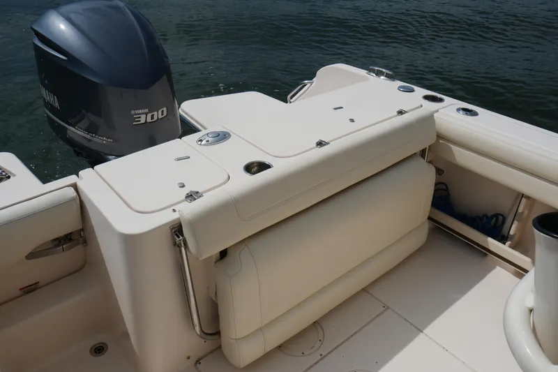 Slide: The Image of 2021 Grady-White Fisherman 236 boat with Yamaha 300 engine, rear seating view. - 13
