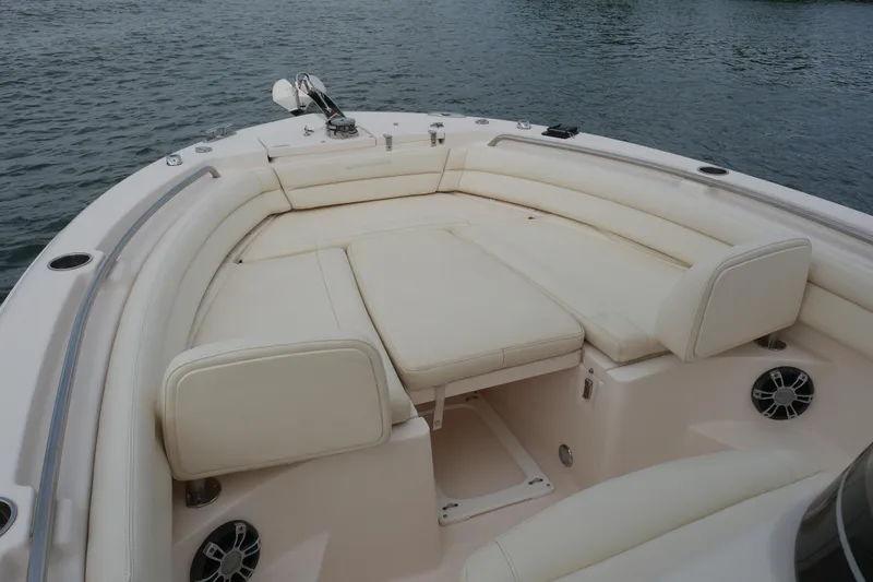 Slide: The Image of 2021 Grady-White Fisherman 236 boat with spacious cushioned seating area. - 6