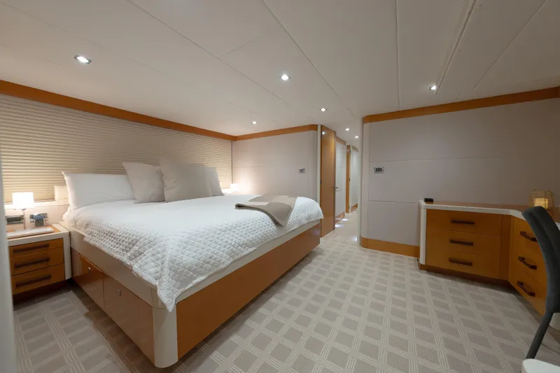 Slide: The Image of Luxurious bedroom interior of 2012 Lazzara Breeze yacht with modern design and cozy ambiance. - 16