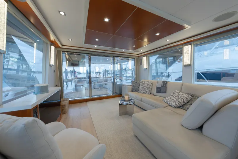 Slide: The Image of Luxurious interior of 2012 Lazzara Breeze yacht with elegant seating and panoramic windows. - 5
