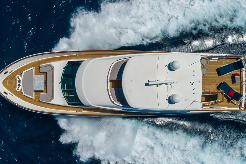 Slide: The Image of Overhead view of 2012 Lazzara Breeze yacht cruising on the ocean. - 61