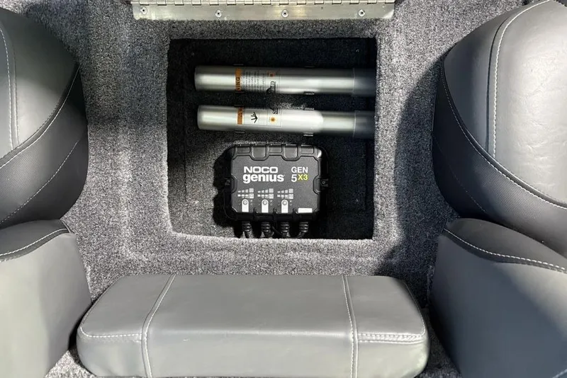 Slide: The Image of Interior of 2026 Tracker Pro Team 175 with NOCO Genius GEN5X3 charger. - 21