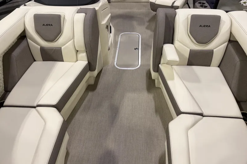 Slide: The Image of Luxurious interior of 2026 Alera M23L boat with plush seating and modern design. - 12