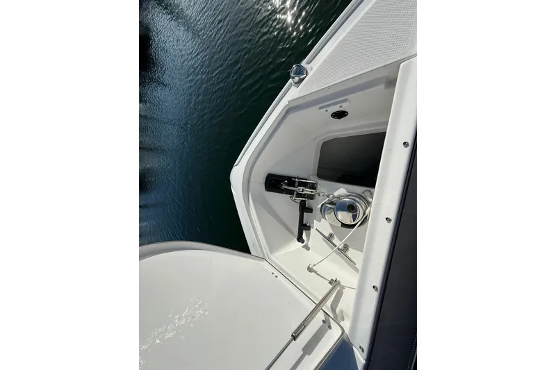 Slide: The Image of 2022 Monterey 385SS Super Sport boat deck with water reflection. - 26