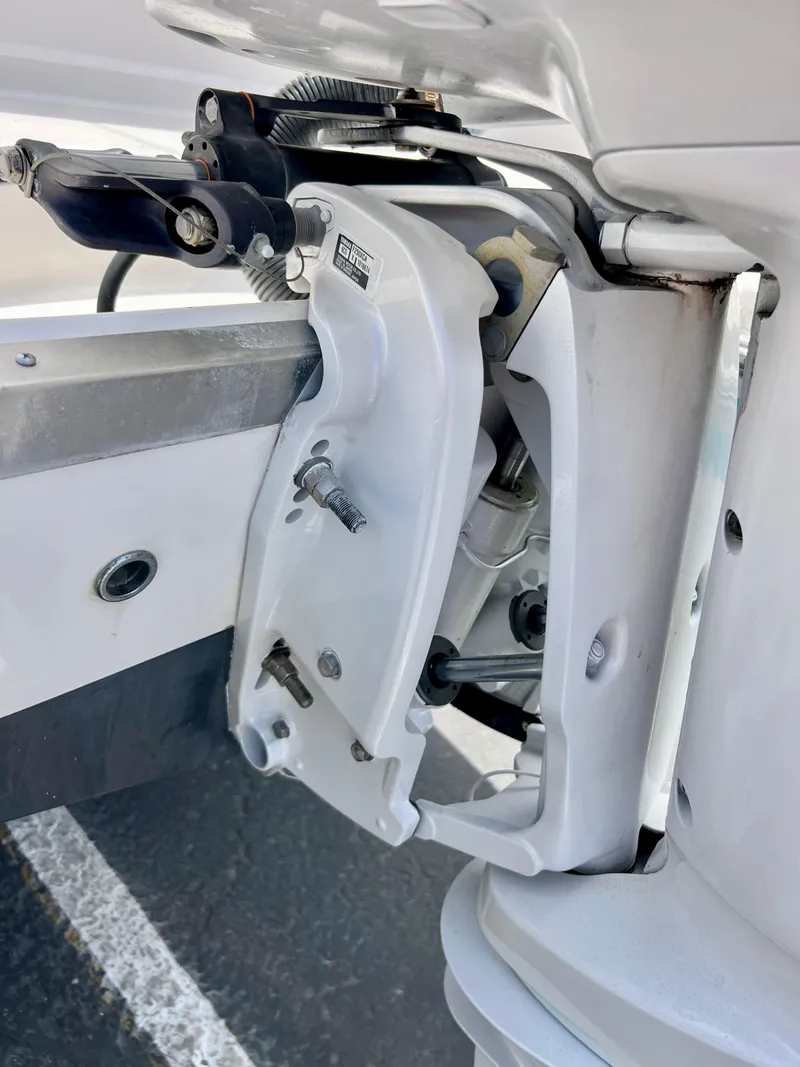 Slide: The Image of Close-up of 2019 Regal 26 XO boat engine mount detail. - 19