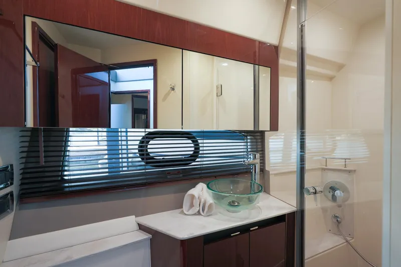 Slide: The Image of Luxurious bathroom interior of 2018 Sea Ray Fly 460 yacht with modern fixtures. - 45