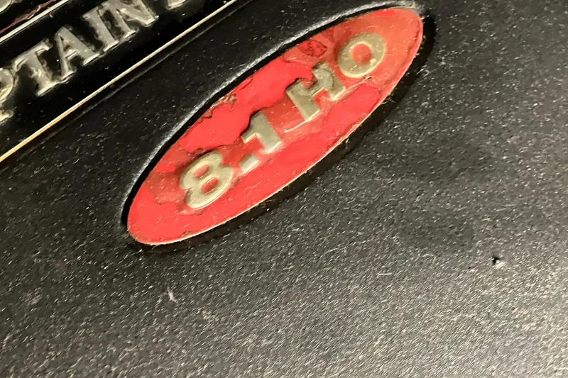 Slide: The Image of 8.1 HO engine badge on 2002 Silverton 39 Motor Yacht. - 53
