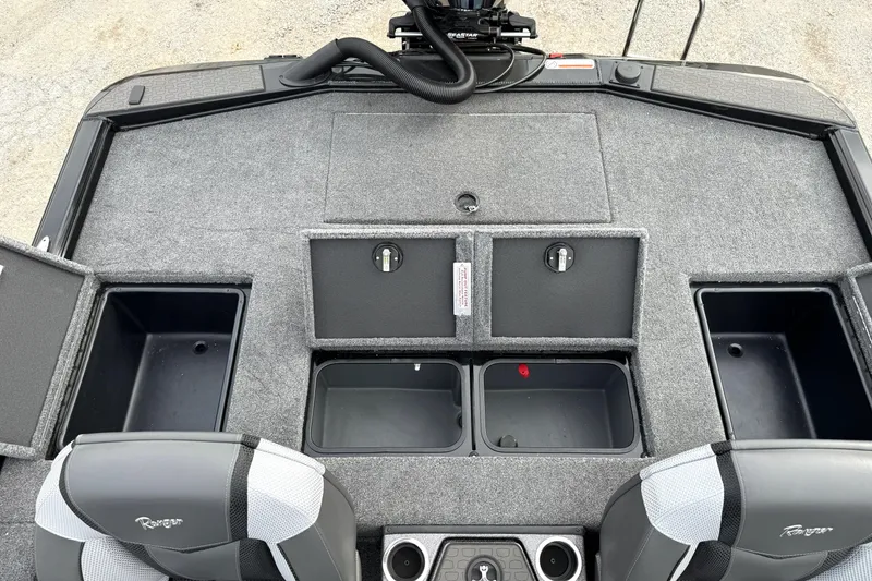 Slide: The Image of Ranger ALPHA 208 2025 boat interior with storage compartments and seating. - 28