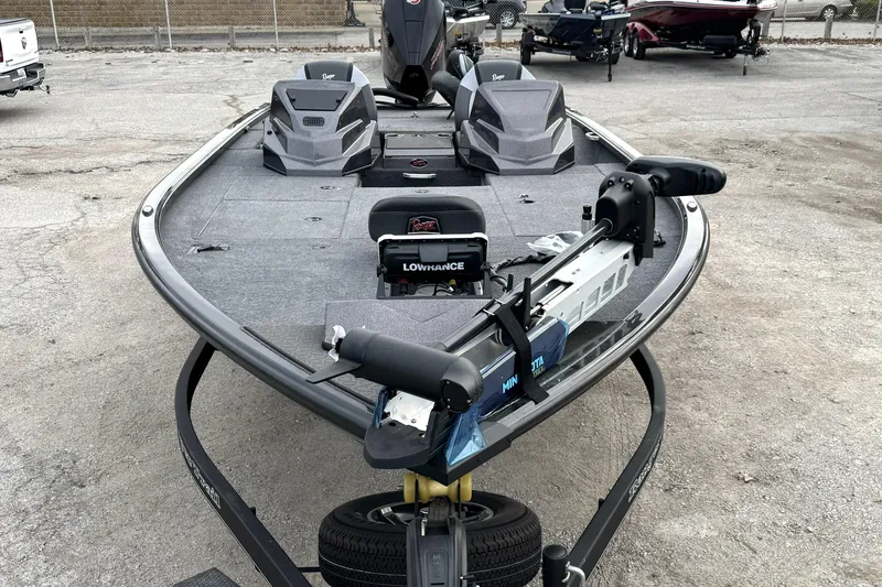 Slide: The Image of 2025 Ranger ALPHA 208 fishing boat with advanced equipment on a trailer. - 8