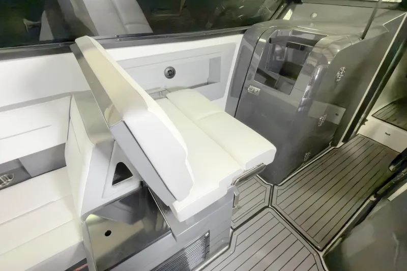 Slide: The Image of 2021 Cobalt A36BR boat interior with sleek seating and modern design. - 30