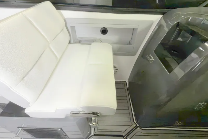 Slide: The Image of White seating area on 2021 Cobalt A36BR boat, featuring sleek design and modern finishes. - 31