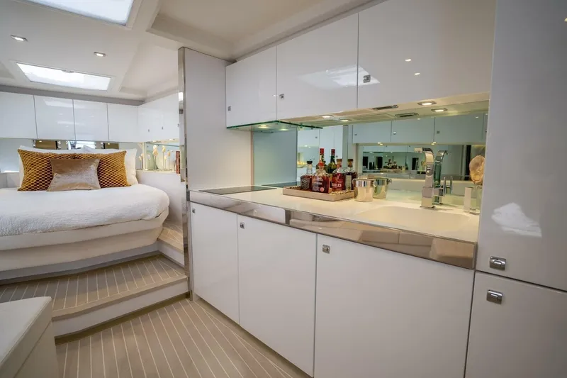 Slide: The Image of Luxurious interior of 2016 VanDutch 55 yacht with modern kitchen and cozy bedroom. - 12