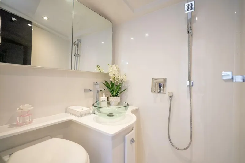 Slide: The Image of Luxurious VanDutch 55 yacht bathroom with modern fixtures and elegant decor, 2016 model. - 19