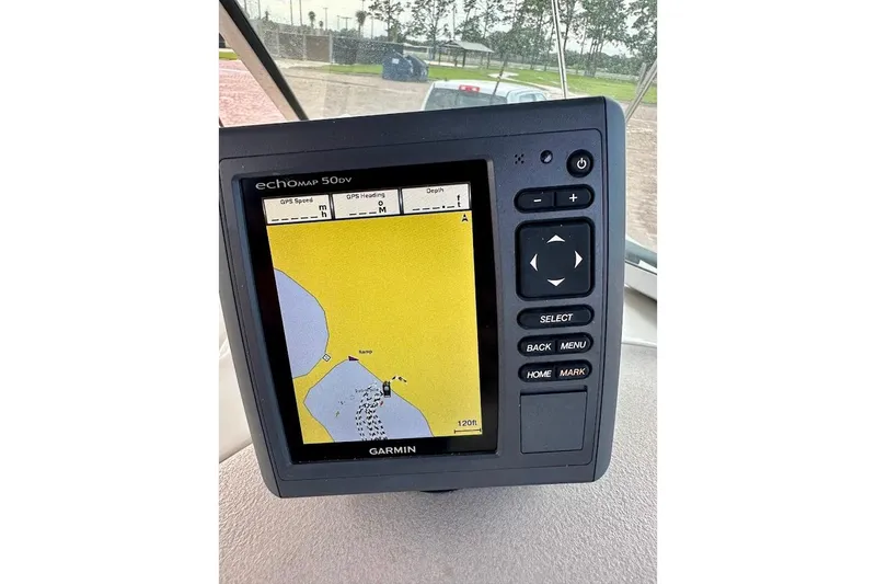 Slide: The Image of Garmin echoMAP 50dv GPS on 2004 Sea Ray 270 Sundeck boat dashboard. - 35