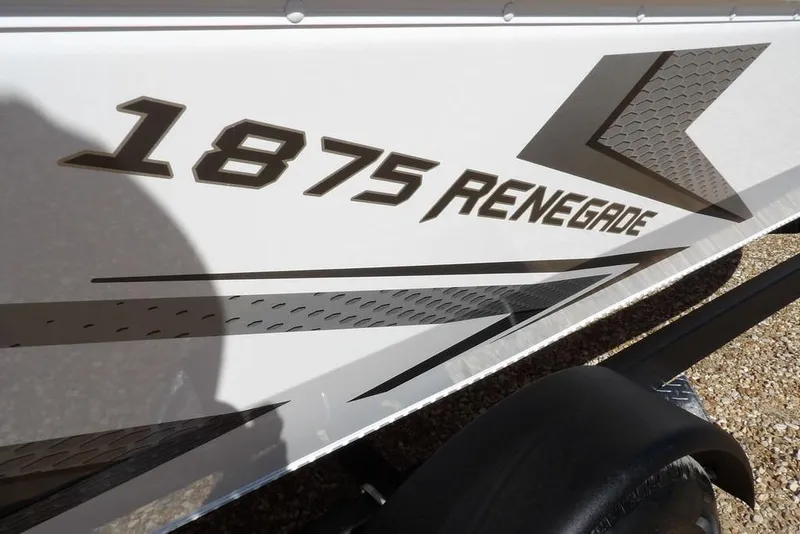 Slide: The Image of 2026 Lund 1875 Renegade boat decal with modern design elements. - 44