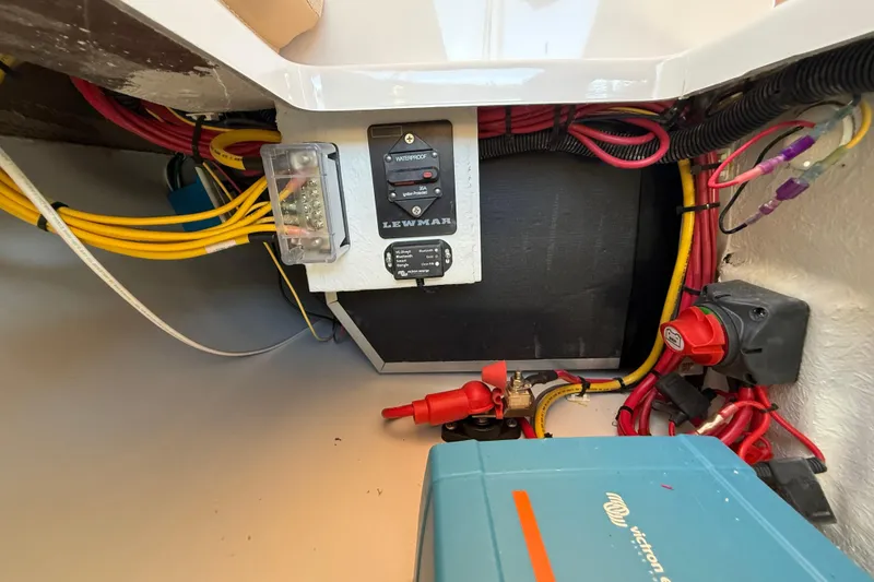 Slide: The Image of Electrical system of 2022 Duffy Suncruiser 22 boat with wiring and control panel. - 20