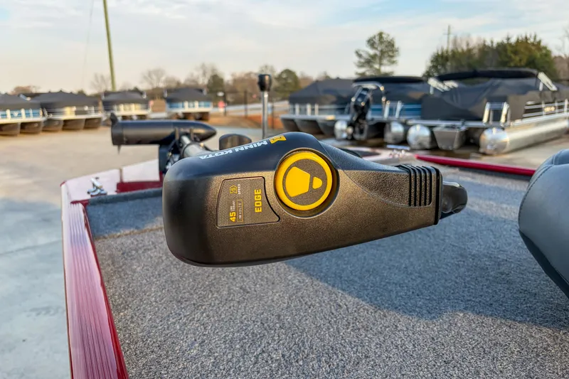 Slide: The Image of Close-up of a 2020 Tracker Bass Tracker Classic XL boat's trolling motor. - 6