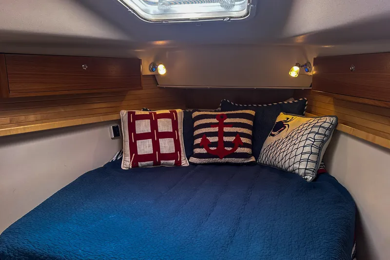 Slide: The Image of Mercury 7.5e engine detail on 2022 Catalina 385 sailboat. - 43