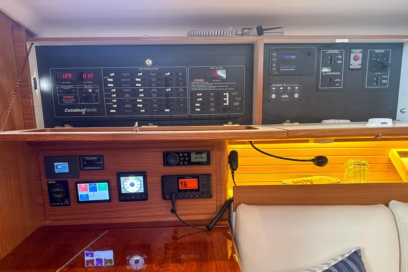 Slide: The Image of Electrical system setup in a 2022 Catalina 385 sailboat, featuring Victron Energy components. - 56
