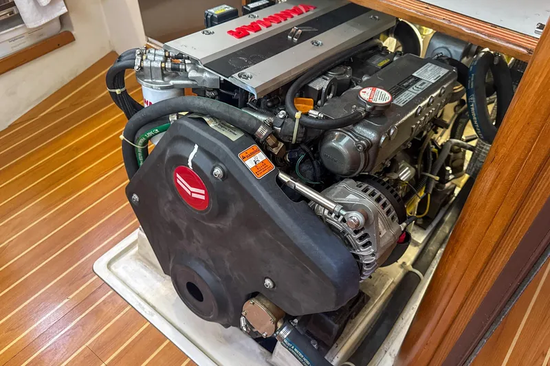 Slide: The Image of Control panel of 2022 Catalina 385 sailboat with Yanmar display and fuel gauge. - 59