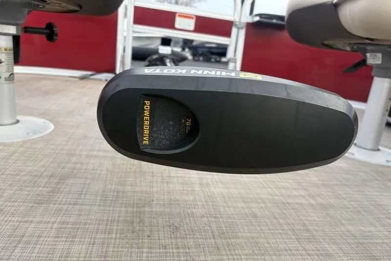 Slide: The Image of Minn Kota PowerDrive motor on 2019 Sun Tracker Fishin' Barge 20 DLX boat deck. - 15