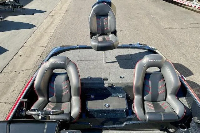 Slide: The Image of 2024 Nitro Z20 Pro boat interior with three sleek, modern seats. - 11