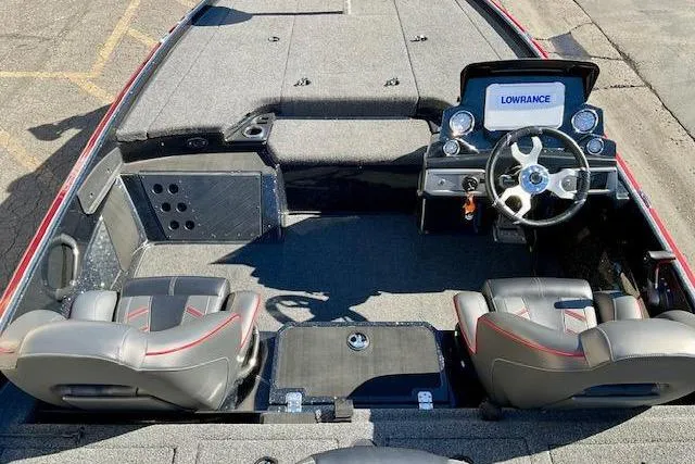 Slide: The Image of 2024 Nitro Z20 Pro boat interior with dual seats and Lowrance navigation system. - 14