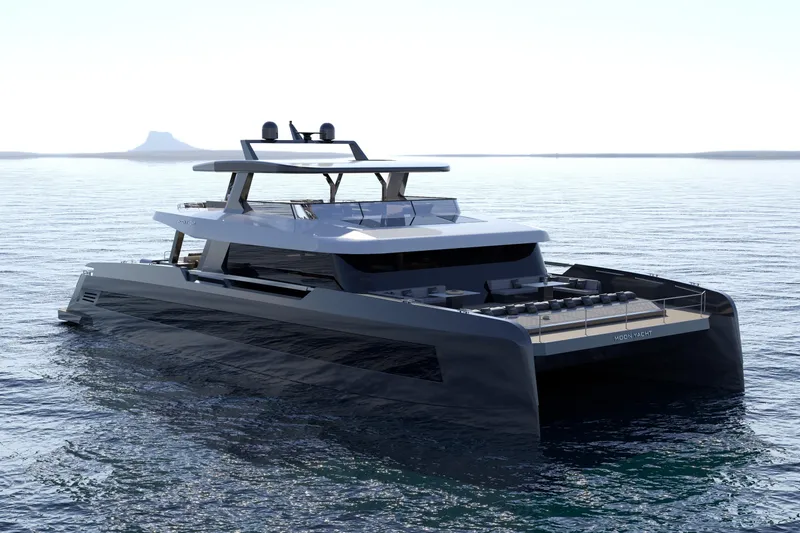 Slide: The Image of Luxurious 2027 Moon 9ty yacht cruising on serene waters, showcasing sleek modern design. - 14