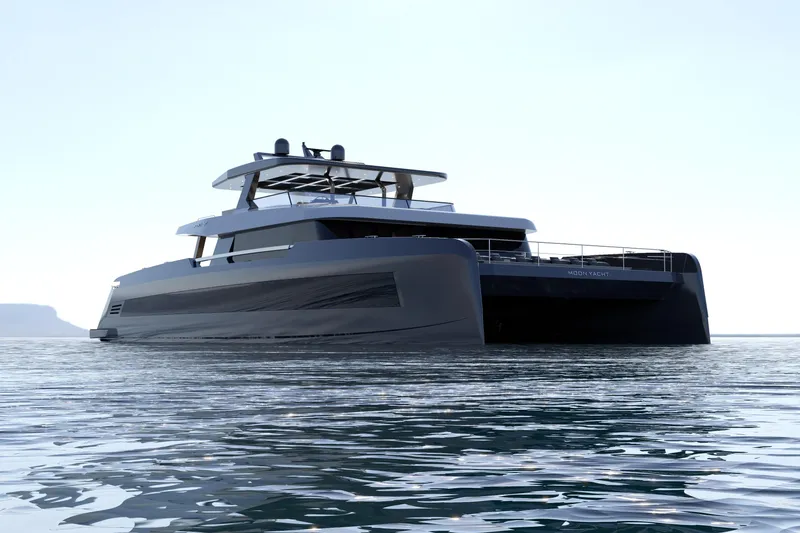 Slide: The Image of Futuristic 2027 Moon 9ty yacht on calm sea, sleek design, modern luxury. - 23