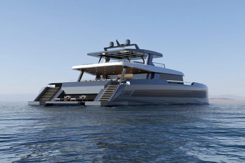 Slide: The Image of Luxury yacht Moon 9ty 2027 on serene water, showcasing modern design and elegance. - 4