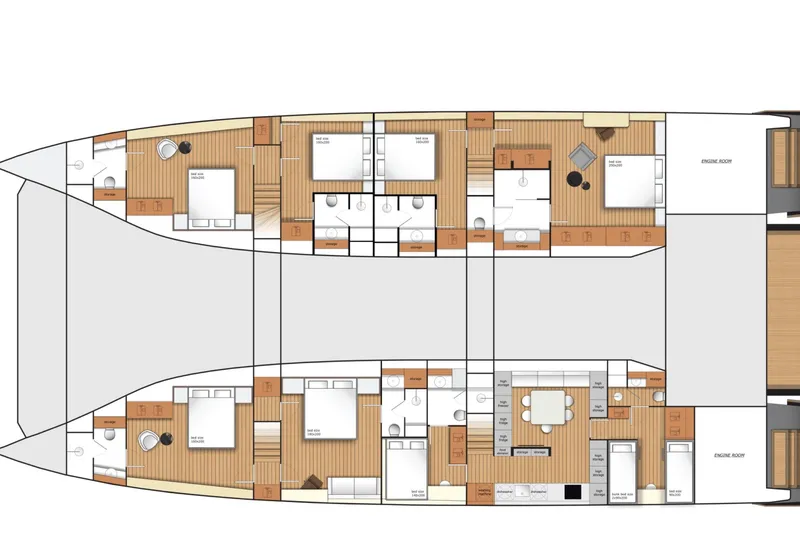 Slide: The Image of Floor plan of 2027 Moon 9ty yacht, featuring bedrooms, bathrooms, and living areas. - 55