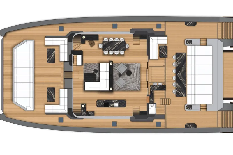 Slide: The Image of Top view of 2027 Moon 9ty yacht interior layout with modern design elements. - 59