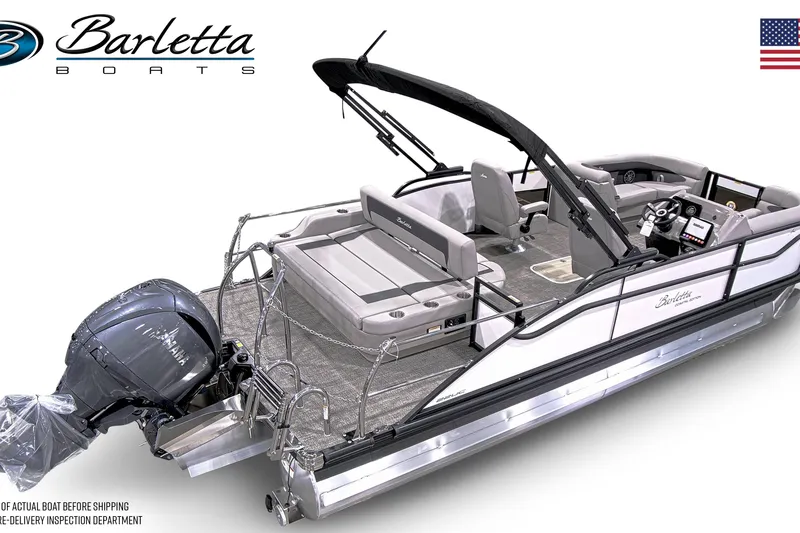 Slide: The Image of 2026 Barletta ARIA 22UC pontoon boat with Yamaha engine, sleek design, and spacious seating. - 3
