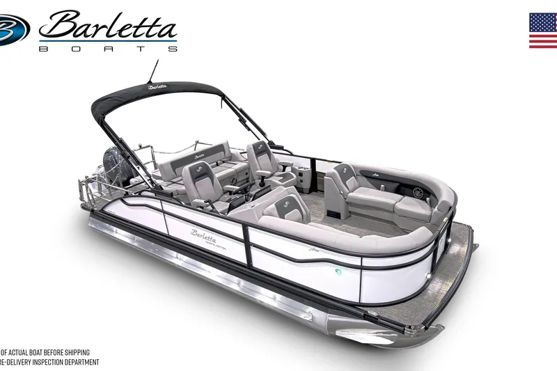 Slide: The Image of 2026 Barletta ARIA 22UC pontoon boat with sleek design and spacious seating. - 4