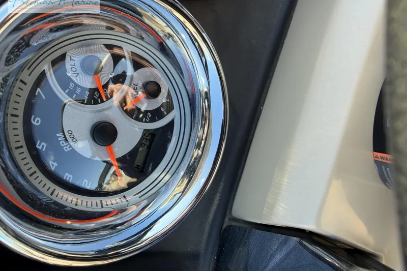Slide: The Image of Close-up of 2019 Avalon Catalina Quad Lounge 25' dashboard gauges. - 25