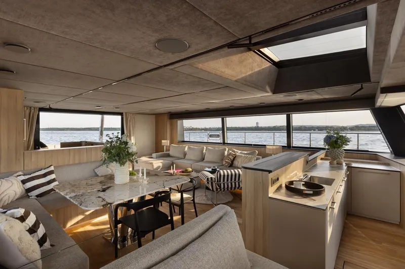 Slide: The Image of Luxurious interior of 2026 Moon Yachts 6ty with modern design and panoramic windows. - 8