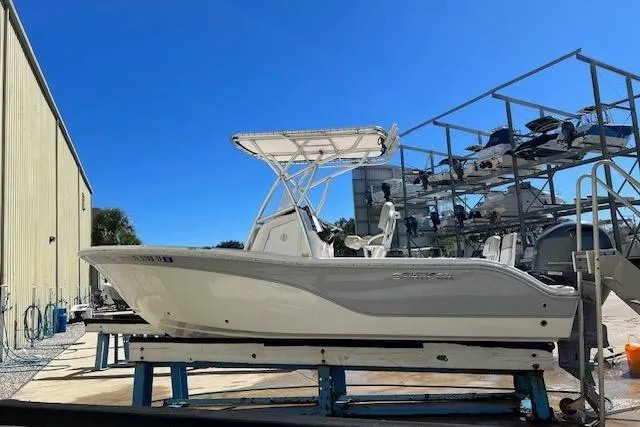 The Image of 2022 Sea Fox 206 Commander boat on trailer under blue sky. - 0