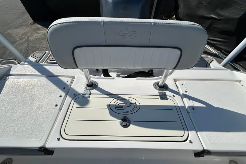 Slide: The Image of 2022 Sea Fox 206 Commander boat seating and deck detail in sunlight. - 36
