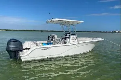 Slide: The Image of Propeller of 2022 Sea Fox 206 Commander boat on pavement, close-up view. - 6
