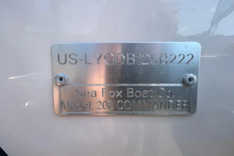 Slide: The Image of Metallic identification plate on a 2022 Sea Fox 206 Commander boat. - 71