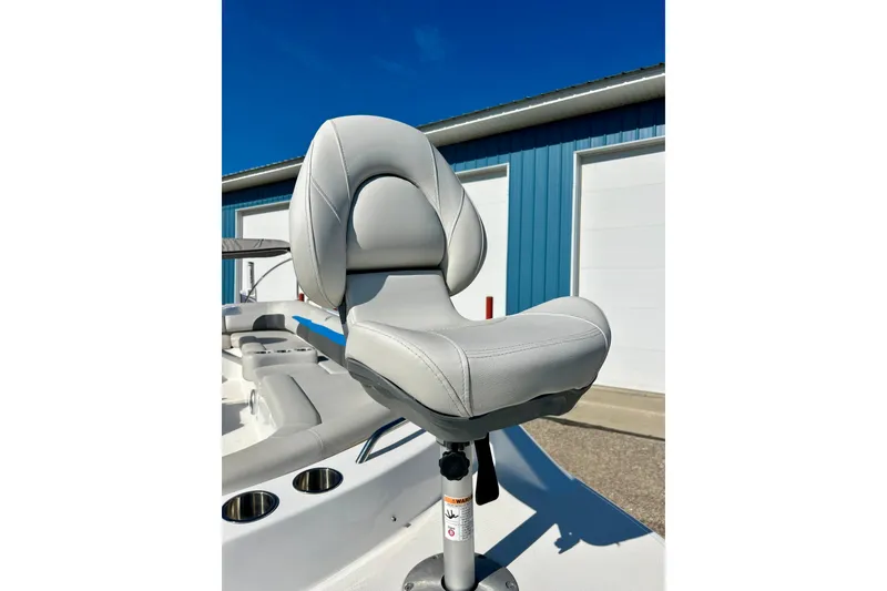 Slide: The Image of 2019 Hurricane SunDeck Sport 201 OB boat seat, gray upholstery, outdoor setting. - 10