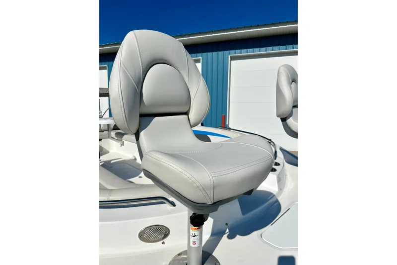 Slide: The Image of 2019 Hurricane SunDeck Sport 201 OB boat seat, gray upholstery, outdoor setting. - 11
