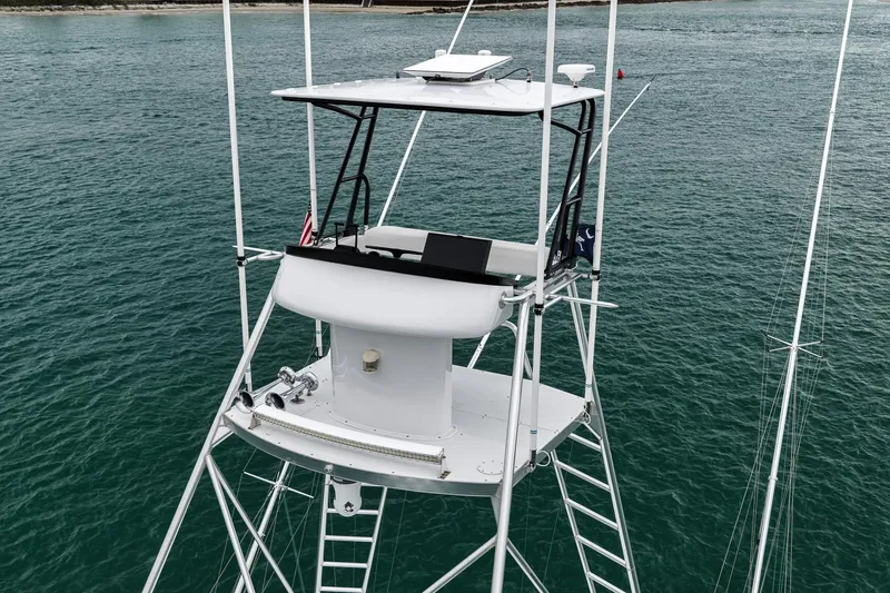 Slide: The Image of High-angle view of 1997 Merritt 58 boat's tower over calm ocean waters. - 45