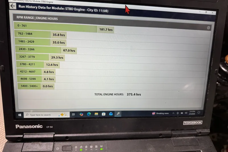 Slide: The Image of Panasonic laptop displaying engine hours data for 2019 Chaparral 257 SSX. - 15