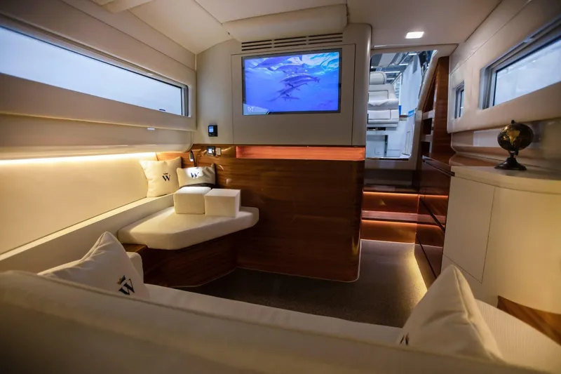 Slide: The Image of Luxurious interior of 2024 Wiszniewski Yachts W43, featuring elegant seating and modern design. - 9