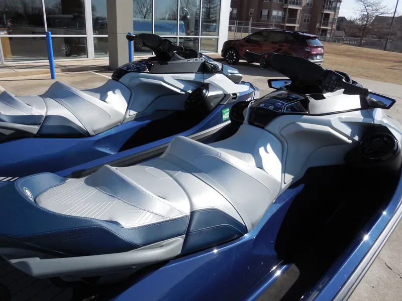 Slide: The Image of 2024 Sea-Doo GTX Limited 300 jet ski in blue. - 11