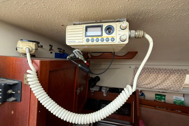 Slide: The Image of Vintage Kenwood radio in 1979 O'Day 37 sailboat interior, mounted on wooden cabinet. - 19