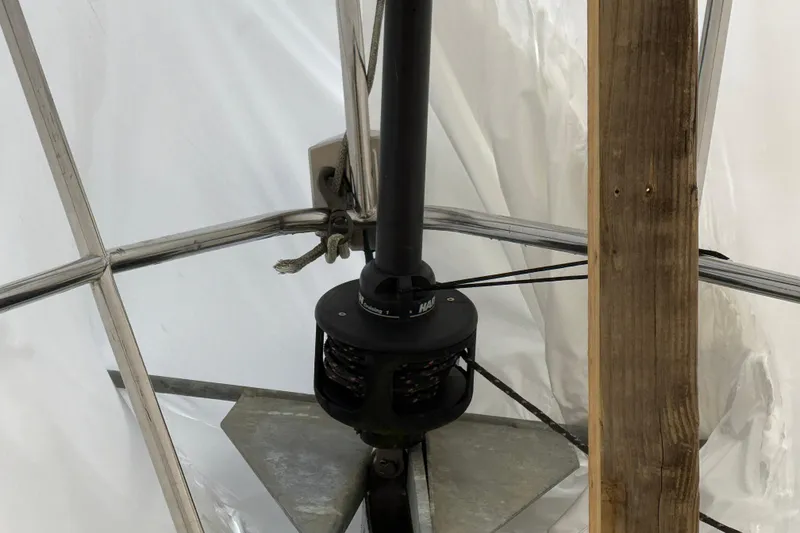 Slide: The Image of Close-up of a 1979 O'Day 37 sailboat mast base with rigging details. - 22